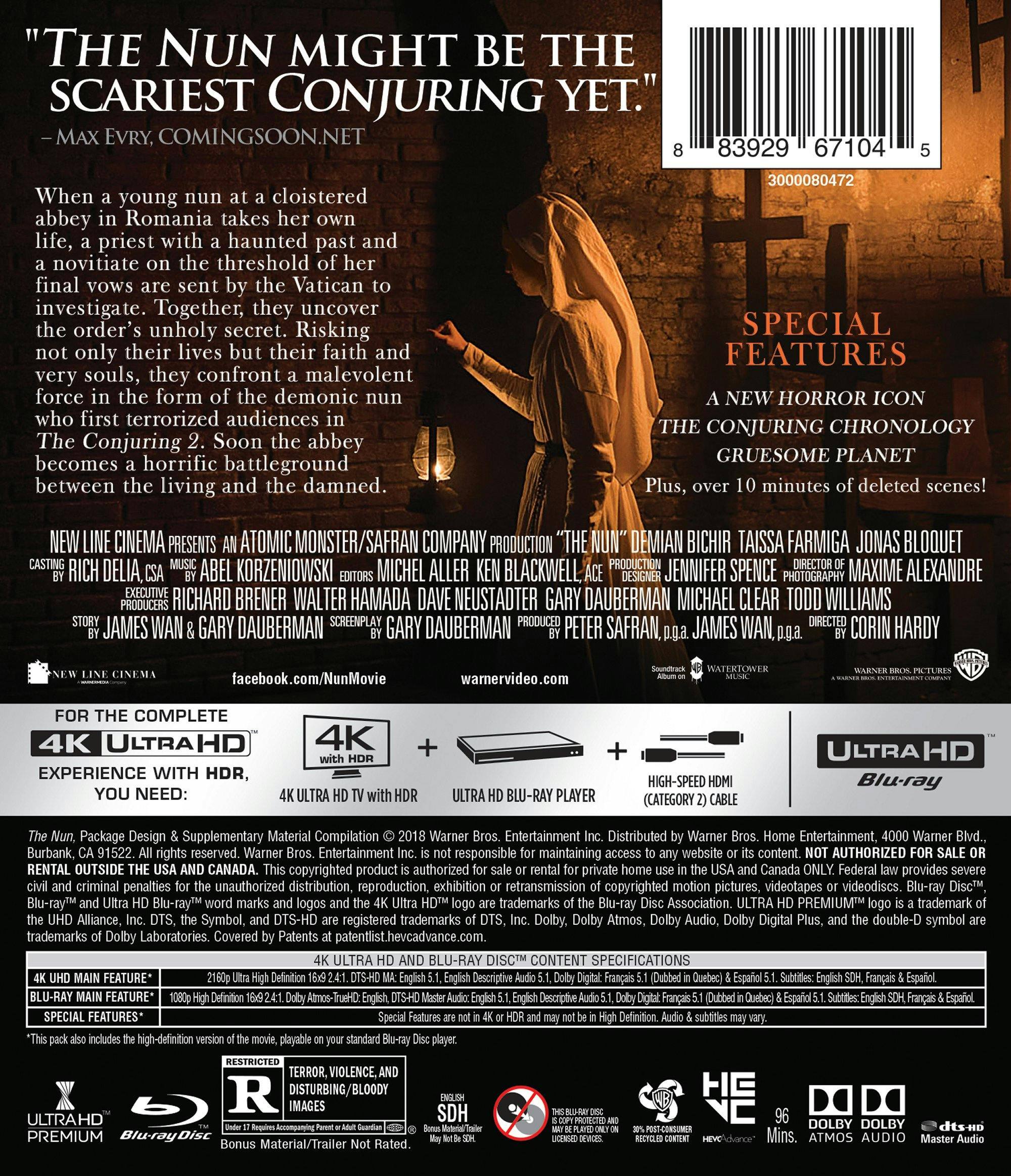 Back. The Nun   - 4K Blu-Ray.