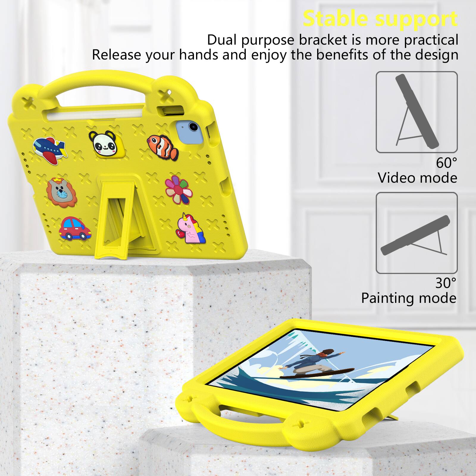 Stable support  
Dual purpose bracket is more practical  
Release your hands and enjoy the benefits of the design  

60° Video mode  
30° Painting mode