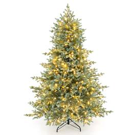 Costway - 6 ft Pre-Lit Christmas Tree with 587 Full PE Branch Tips, 350 Warm White LED Lights - Green