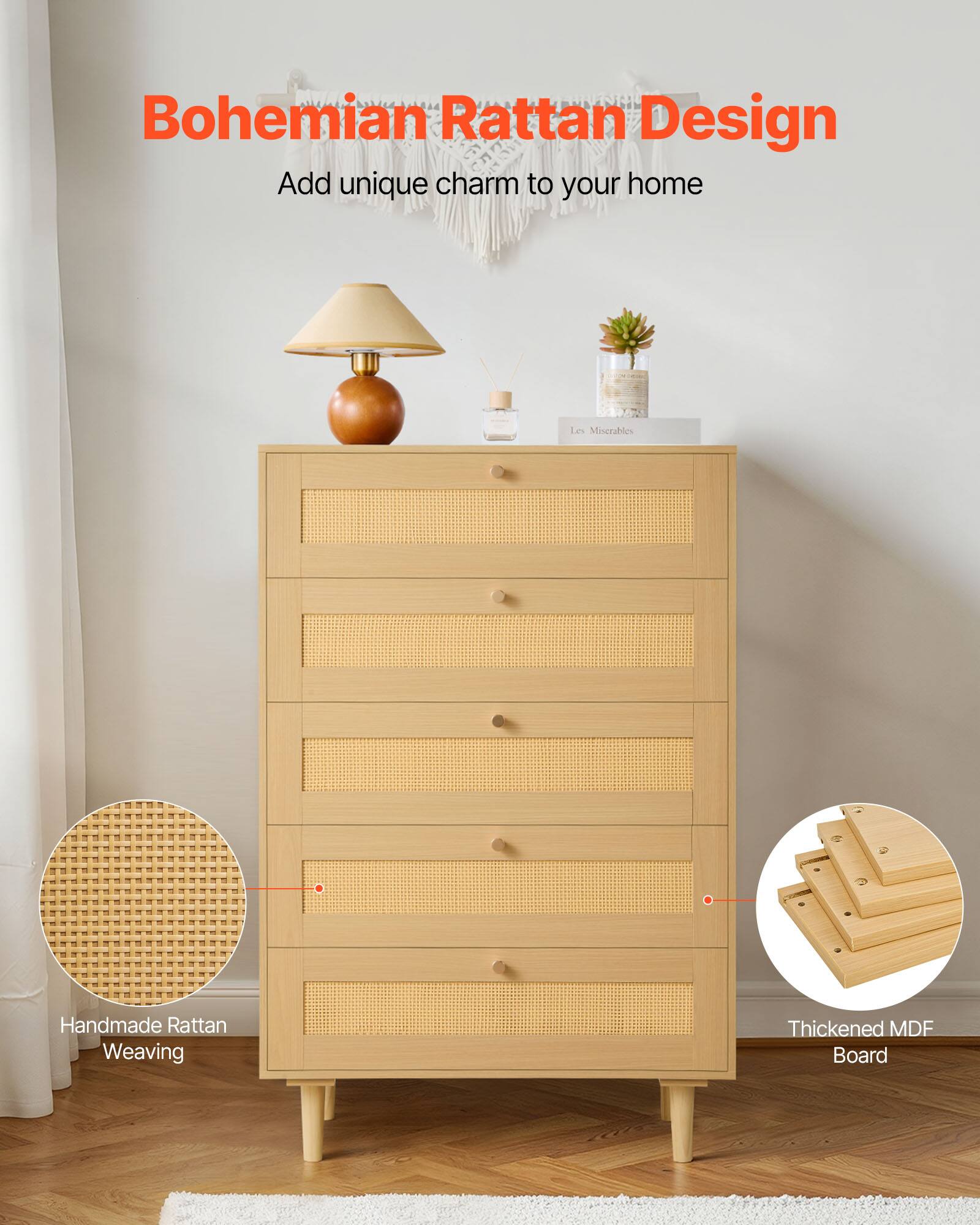 Bohemian Rattan Design  
Add unique charm to your home  

Les Miserables  
Handmade Rattan Weaving  
Thickened MDF Board