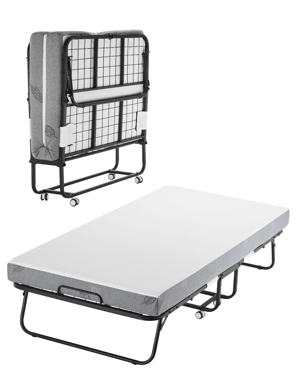 VEVOR - Rollaway Bed, 38 in x 75 in Folding Bed with 5 in Mattress, Twin Size Foldable Bed - White,Black