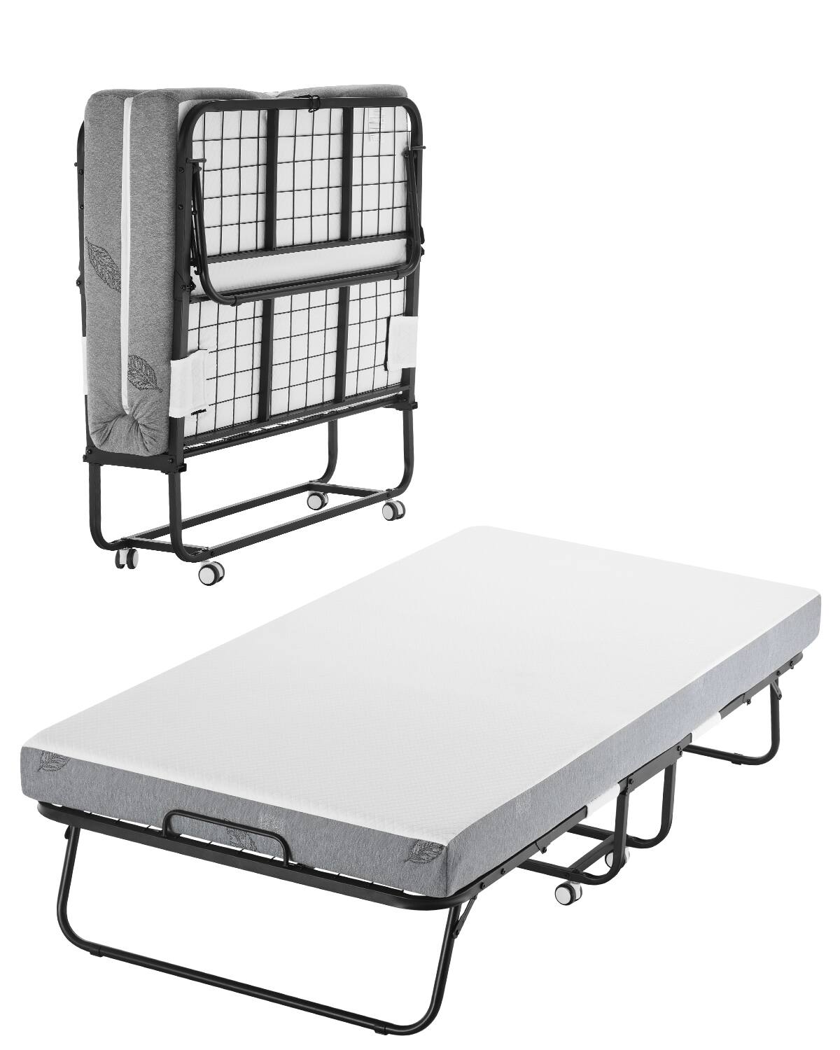 Front. VEVOR - Rollaway Bed, 38 in x 75 in Folding Bed with 5 in Mattress, Twin Size Foldable Bed - White,Black.