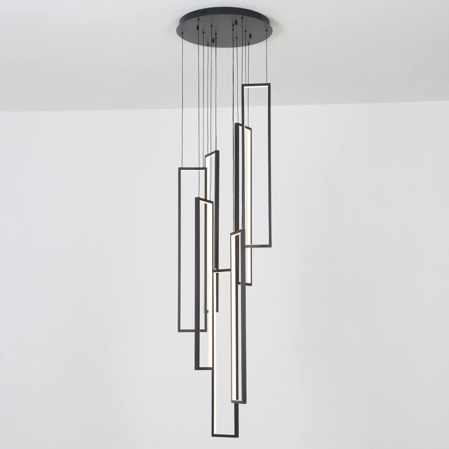Alt View 5. Umeiluce - 7-Light Modern Chandelier High Ceiling Hallway Stairs Long Hanging Pendant Lighting - Matte Black.