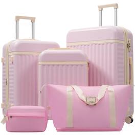 BreeBe - Luggage Set 5 Piece, Hardside Carry on Suitcase , Expandable Luggage with Travel Bags Spinner Wheels TSA Lock - Pink