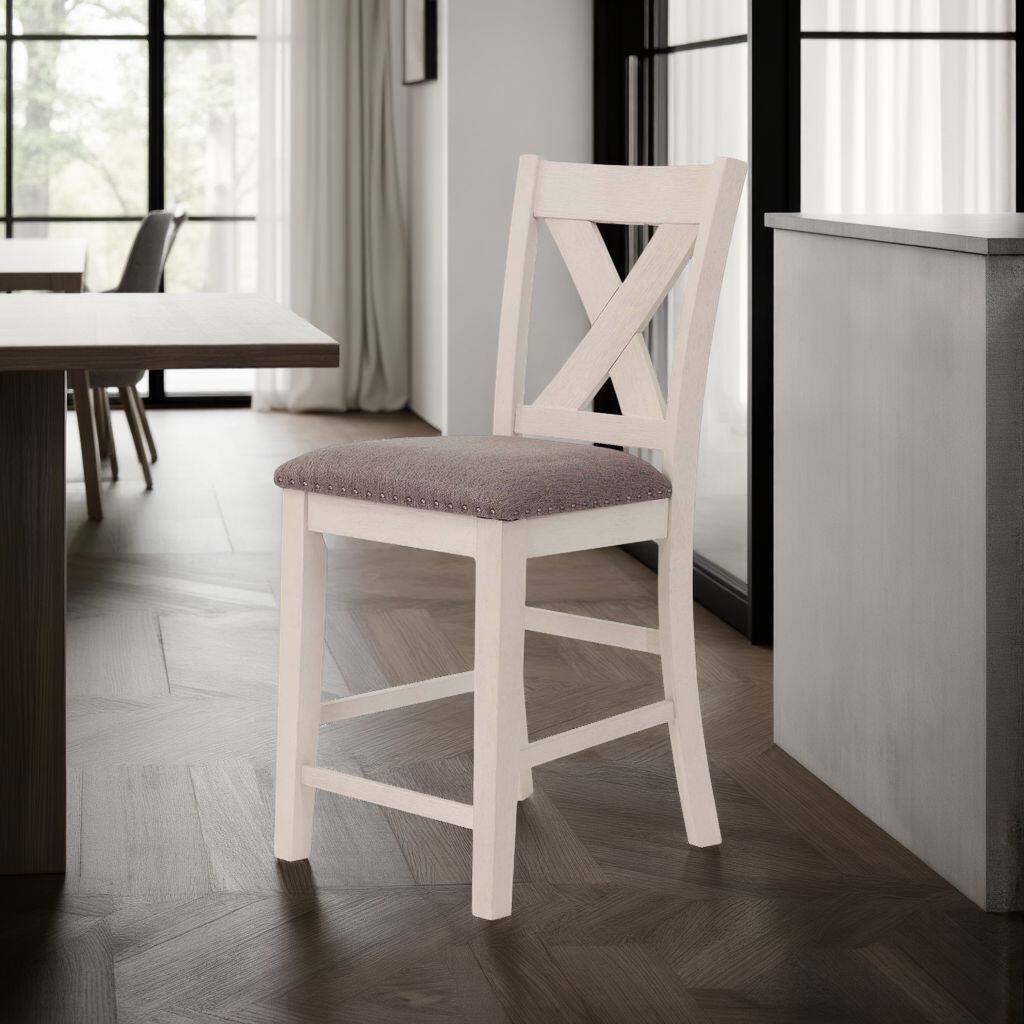 Alt View 5. Manhattan Lane - Joss 40 Inch Cottage Wood Counter Height Chair, Set of 2 - Cream, Gray.