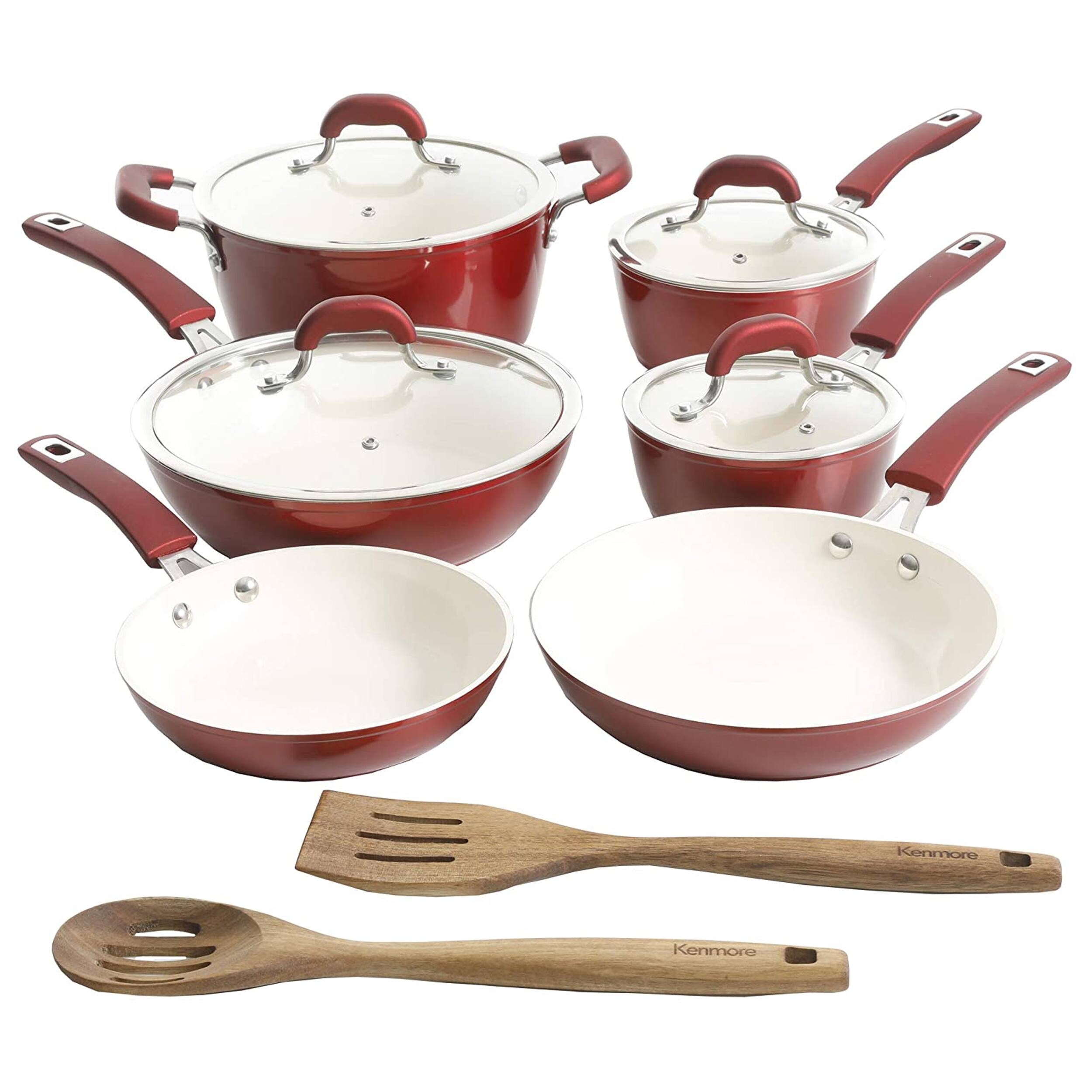 Kenmore - Arlington 12 Piece Aluminum Ceramic Coated Nonstick Cookware Set - Metallic Red