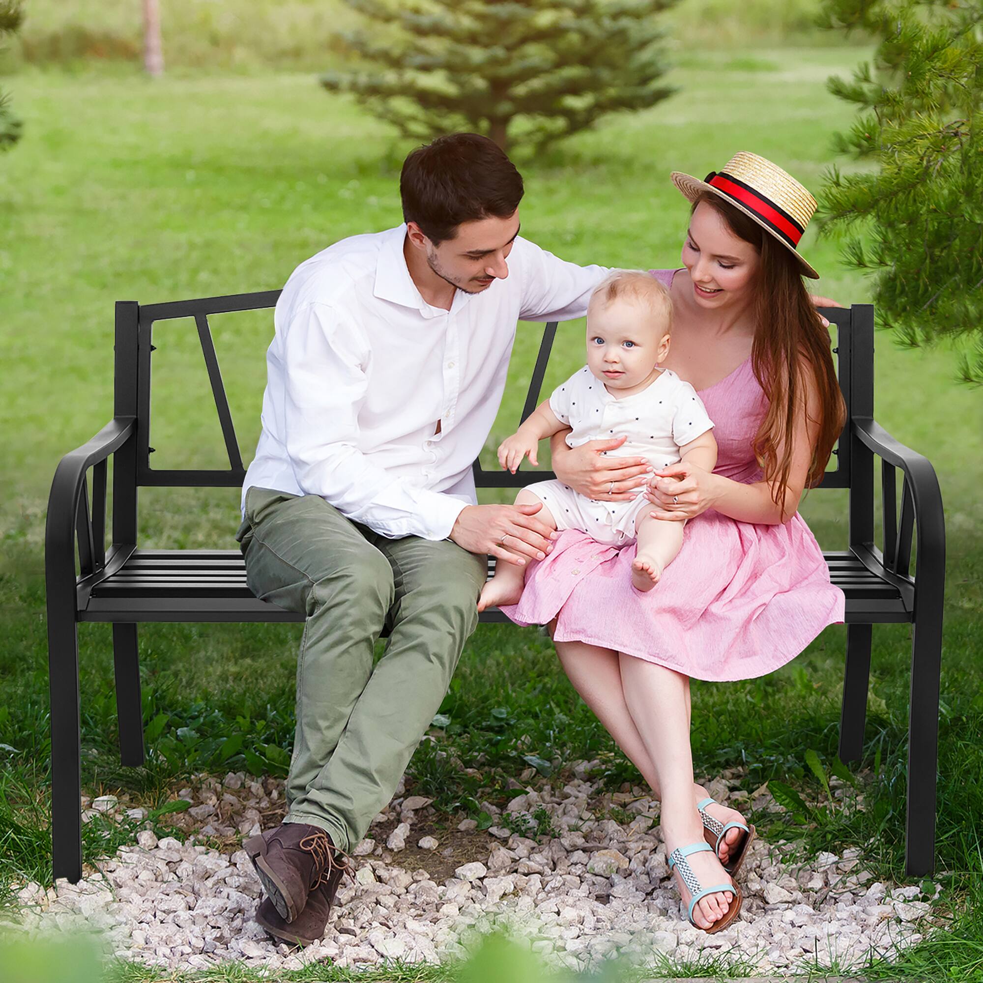 Alt View 1. Costway - Costway Outdoor Patio Garden Bench Metal Frame with Ergonomic Armrest 660 Lbs Max Load - Black.