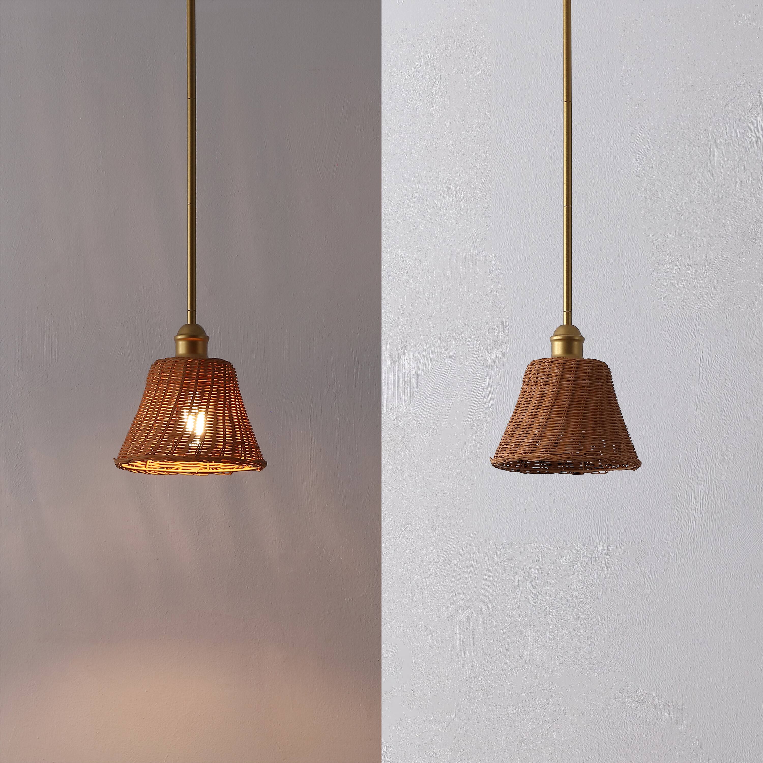 Alt View 6. Jonathan Y - Hattie 8.75" 1-Light Woven Rattan Pendant Light, Gold Painting with Brown Empire Shade for Kitchen or Dining Room - Brown.