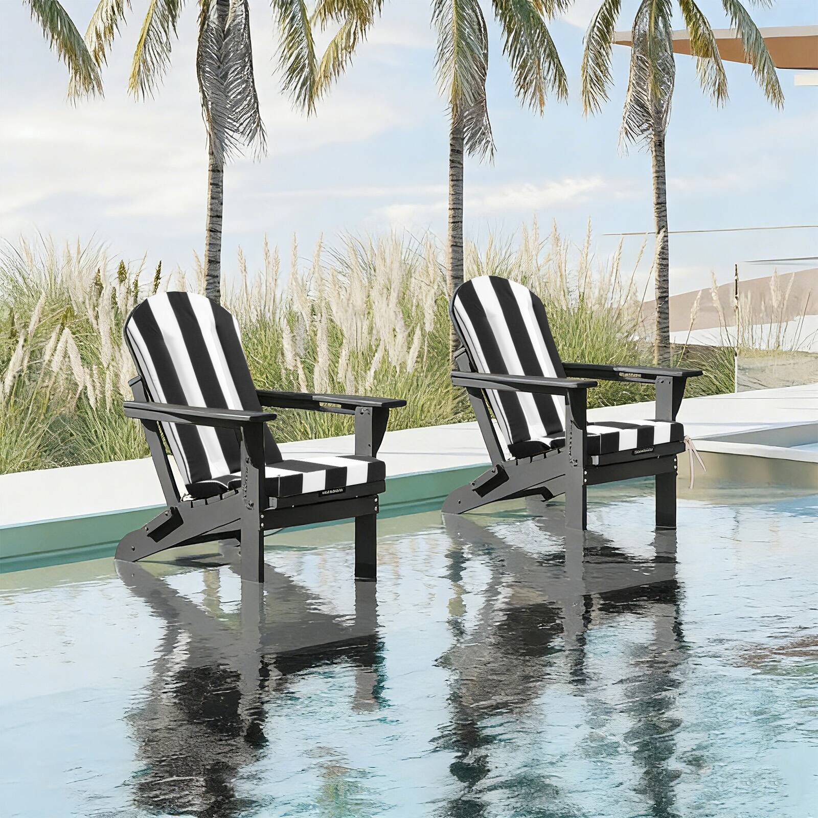 Alt View 1. Chateau Abodes - Adirondack Chair Cushions, Outdoor Rocking Chair Cushions Waterproof & Fade Resistant for Outdoor Patio - Black and white stripes-1 Piece.
