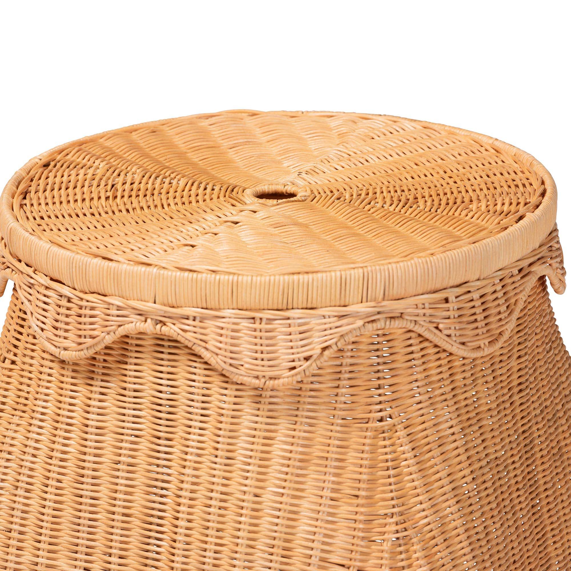 Back. bali & pari - Ada Natural Rattan Laundry Hamper - Handwoven Wicker Storage Basket for Laundry Room - Light Honey.