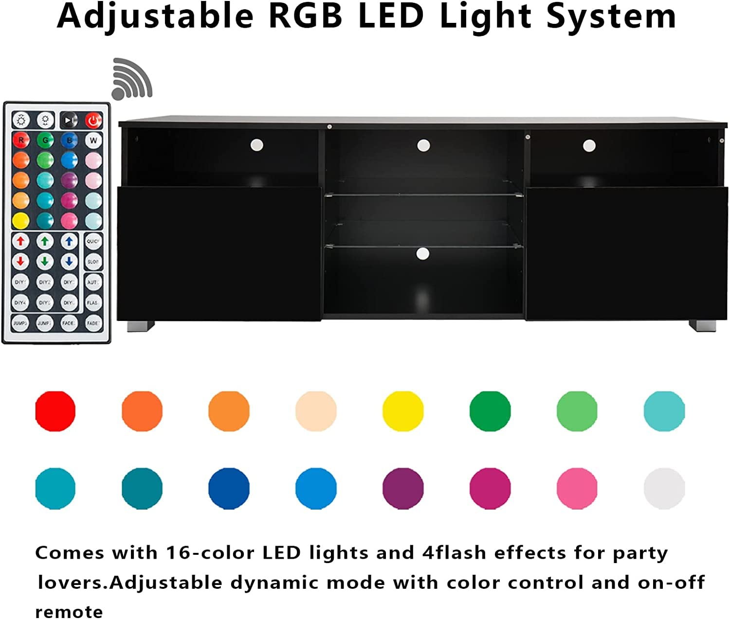 Adjustable RGB LED Light System

Comes with 16-color LED lights and 4 flash effects for party lovers. Adjustable dynamic mode with color control and on-off remote