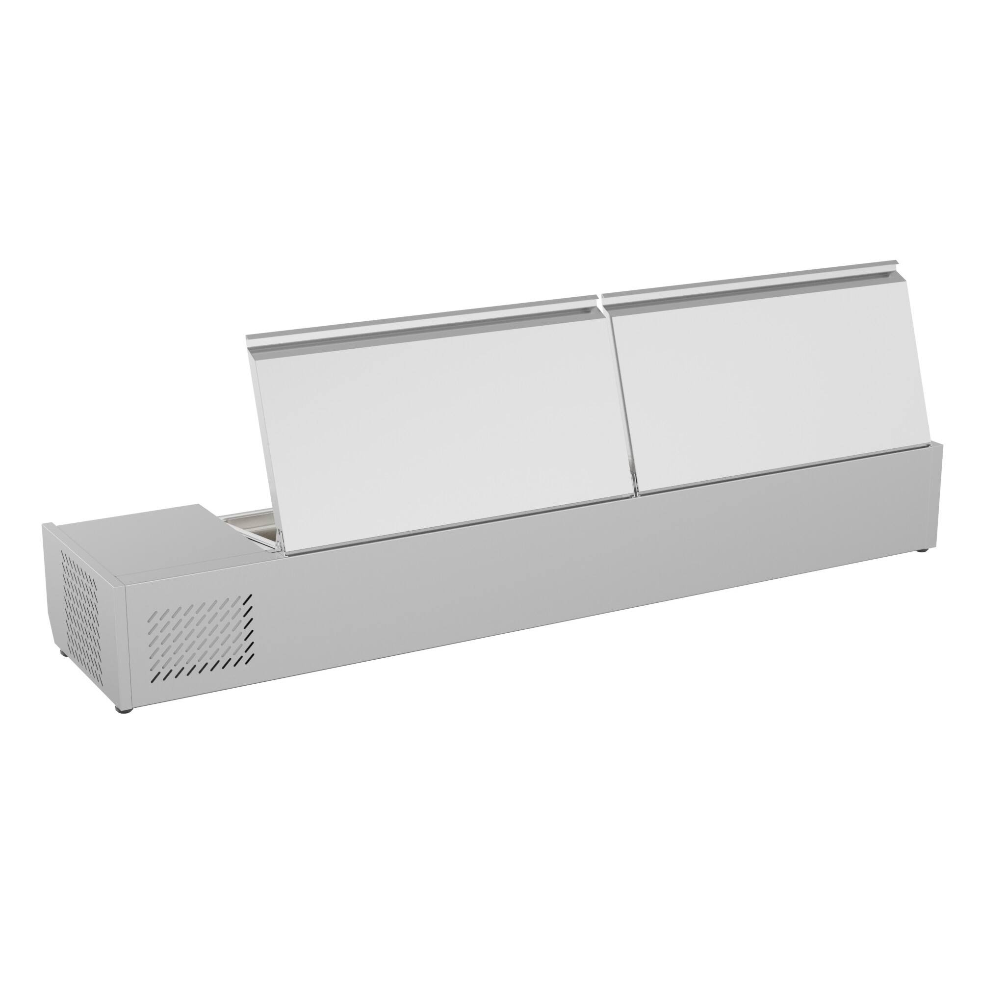 Left. Koolmore - 71 in. Eight Pan Refrigerated Countertop Condiment Prep Station - SCDC-8P-SSL - Stainless-Steel.