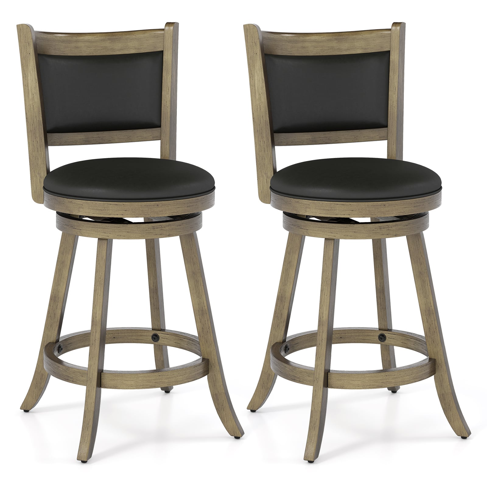 Gymax - Swivel Bar Stools w/ Solid Rubber Wood Frame Set of 2 for Kitchen Island - Gray