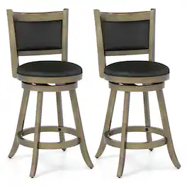 Gymax - Swivel Bar Stools w/ Solid Rubber Wood Frame Set of 2 for Kitchen Island - Gray