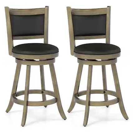 Front. Gymax - Gymax Swivel Bar Stools w/ Solid Rubber Wood Frame Set of 2 for Kitchen Island - Grey.