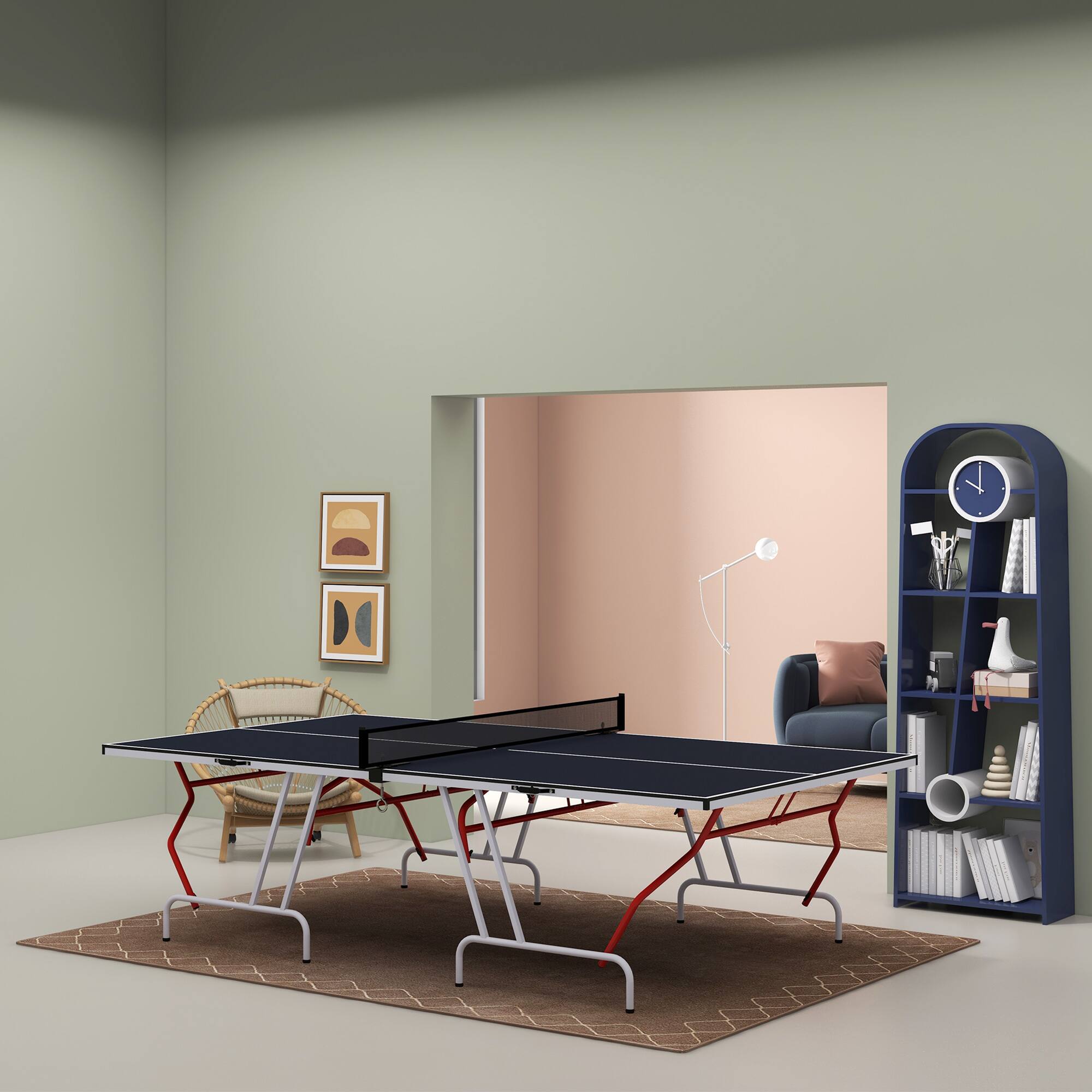 Alt View 1. Soozier - Full Size Ping Pong Table, Folds into Quarters, Portable Table Tennis Table with Net, Paddles, Balls, MDF - Charcoal Gray.