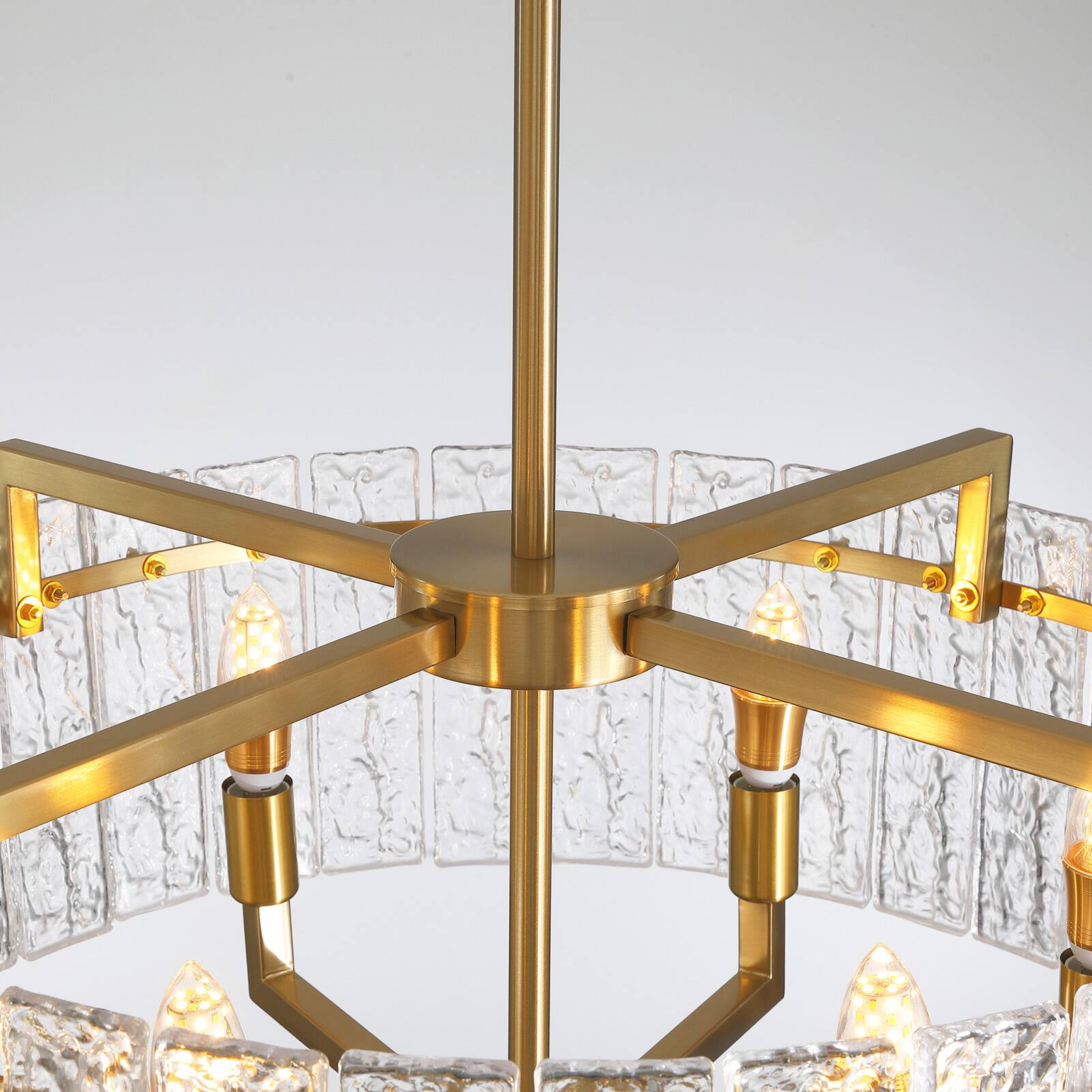 Alt View 7. Siljoy - 26 Inch Luxury 6-Light Cracked Glass Crystal Chandelier Height Adjustable Suitable for Dining Room Kitchen and Foyer - Gold.