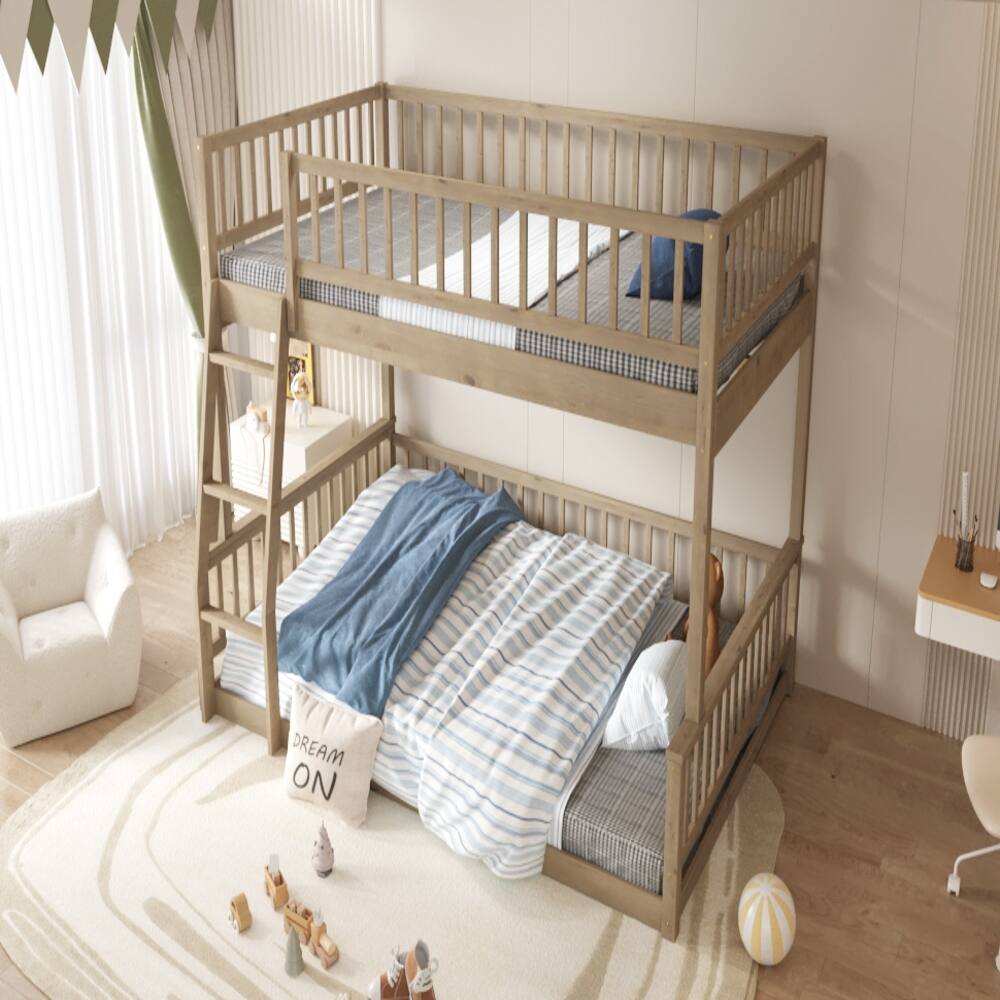 Alt View 1. Loheer - Loheer Full XL Over Queen Bunk Bed Walnut Solid Wood Frame - Walnut.