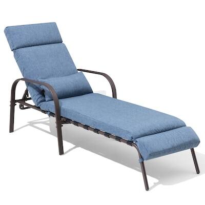 Alt View 9. Crestlive Products - Crestlive Products Brown Metal Frame Stationary Chaise Lounge Chair Dark Blue Cushioned Seat - Dark Blue.