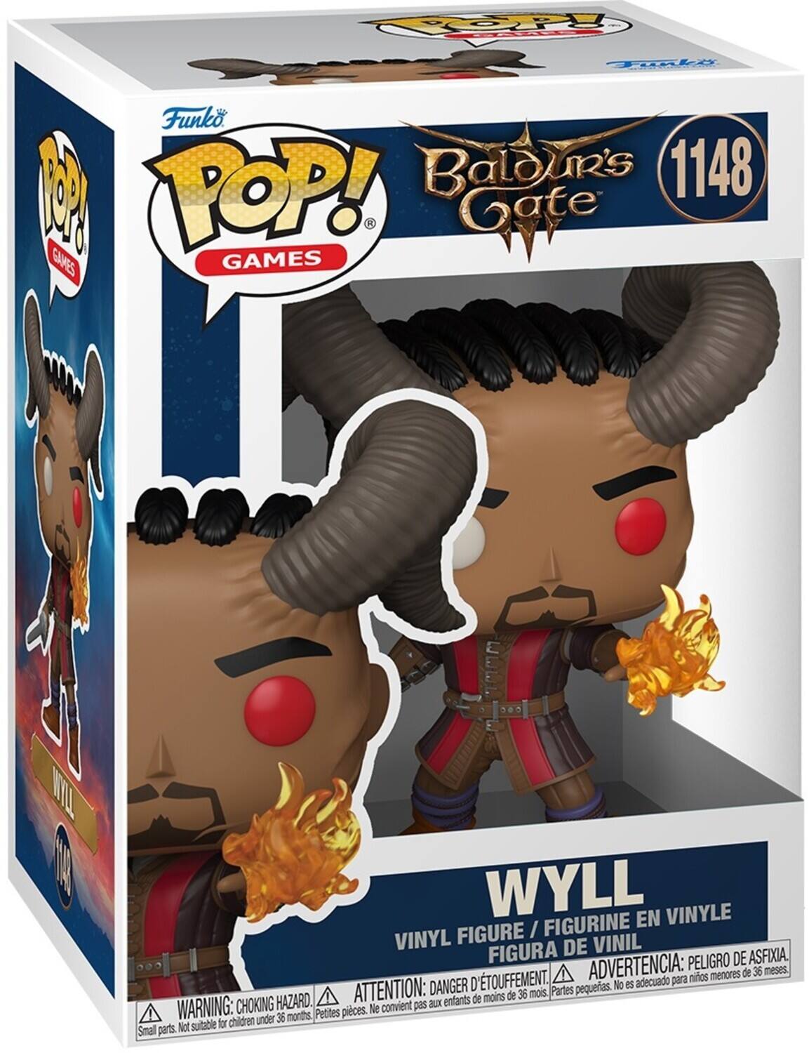 HP To Funko POP! Baldur's Gate Games 1148  
Wyll Vinyl Figure / Figurine en Vinyle / Figura de Vinil  
Peligro de Asfixia / Danger d'Étouffement / Attention: Peligro de Asfixia  
ADVERTENCIA: Para menores de 36 meses / ATTENTION: Aux enfants de moins de 36 mois / WARNING: Choking Hazard  
Small parts. Not suitable for children under 36 months