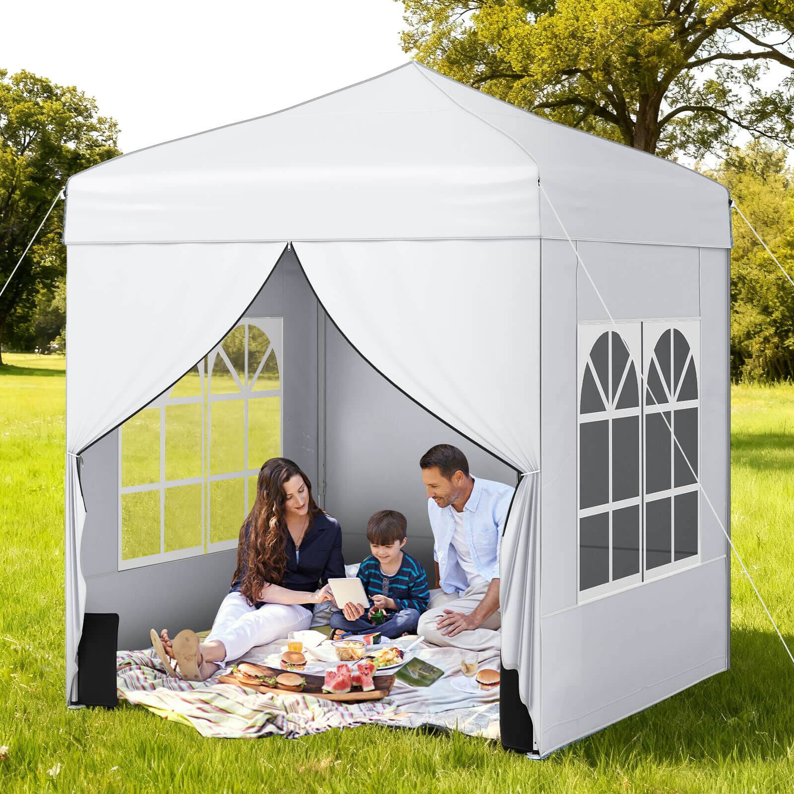 Alt View 1. Costway - Costway 6.5 x 6.5 FT Pop up Canopy Tent with 4 Sidewalls, Wheeled Bag, 4 Sandbags, 8 Stakes - White.