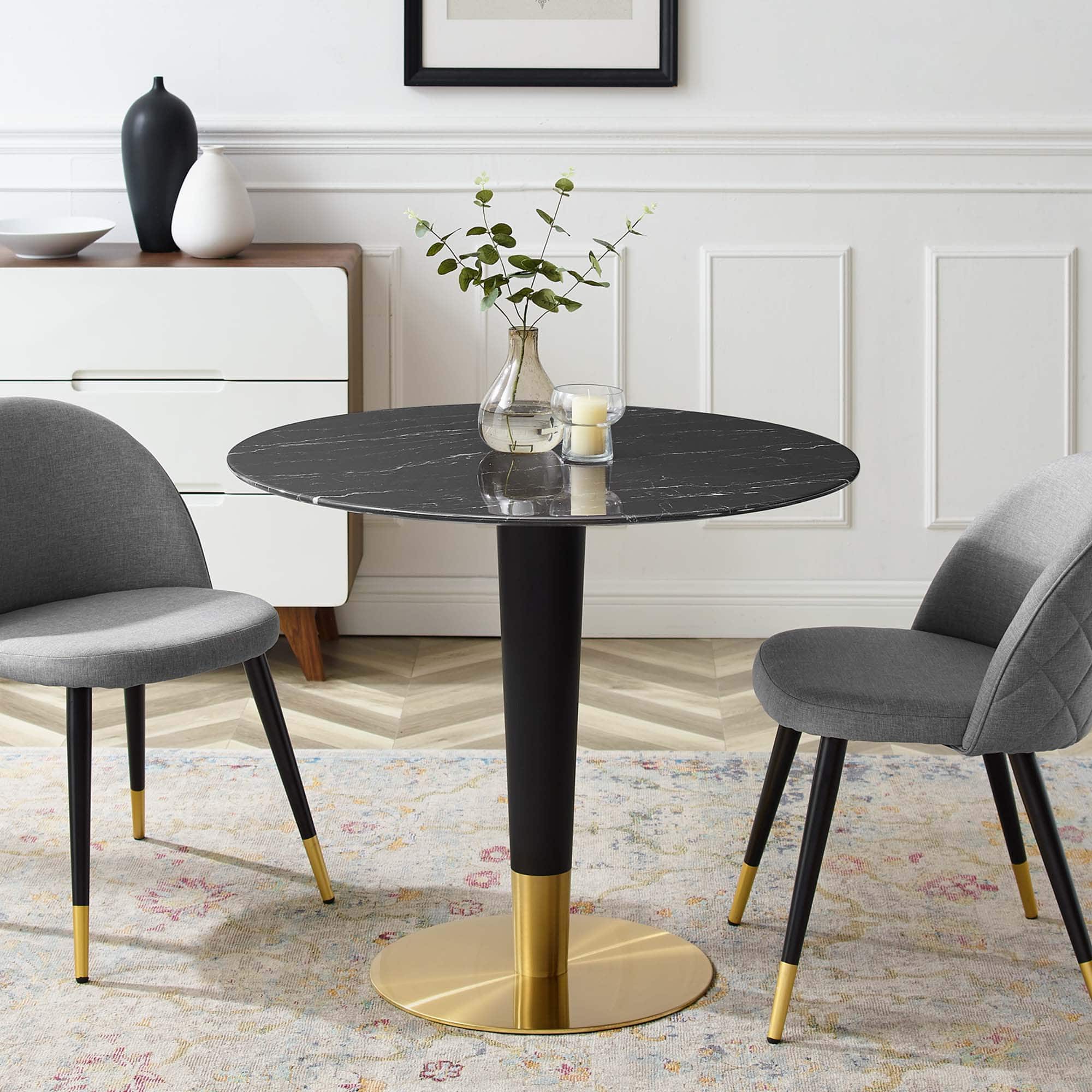 Zinque 36" Artificial Marble Dining Table by Modway - Gold Black
