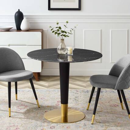 Front. Modway - Zinque 36" Artificial Marble Dining Table by Modway - Gold Black.