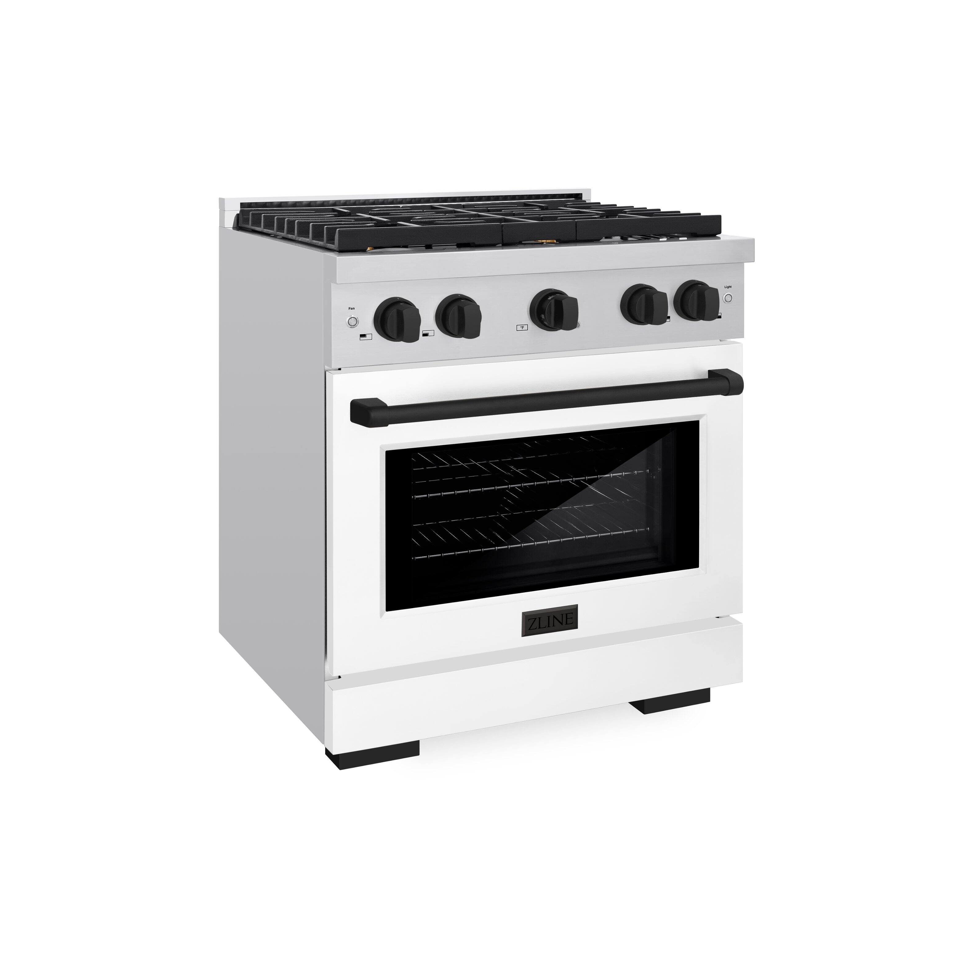 Left. ZLINE - Autograph 30" Paramount Gas Range w/ 4 Burners & White Door w/ Black Accents (SGRZ-WM-30-MB) - White.