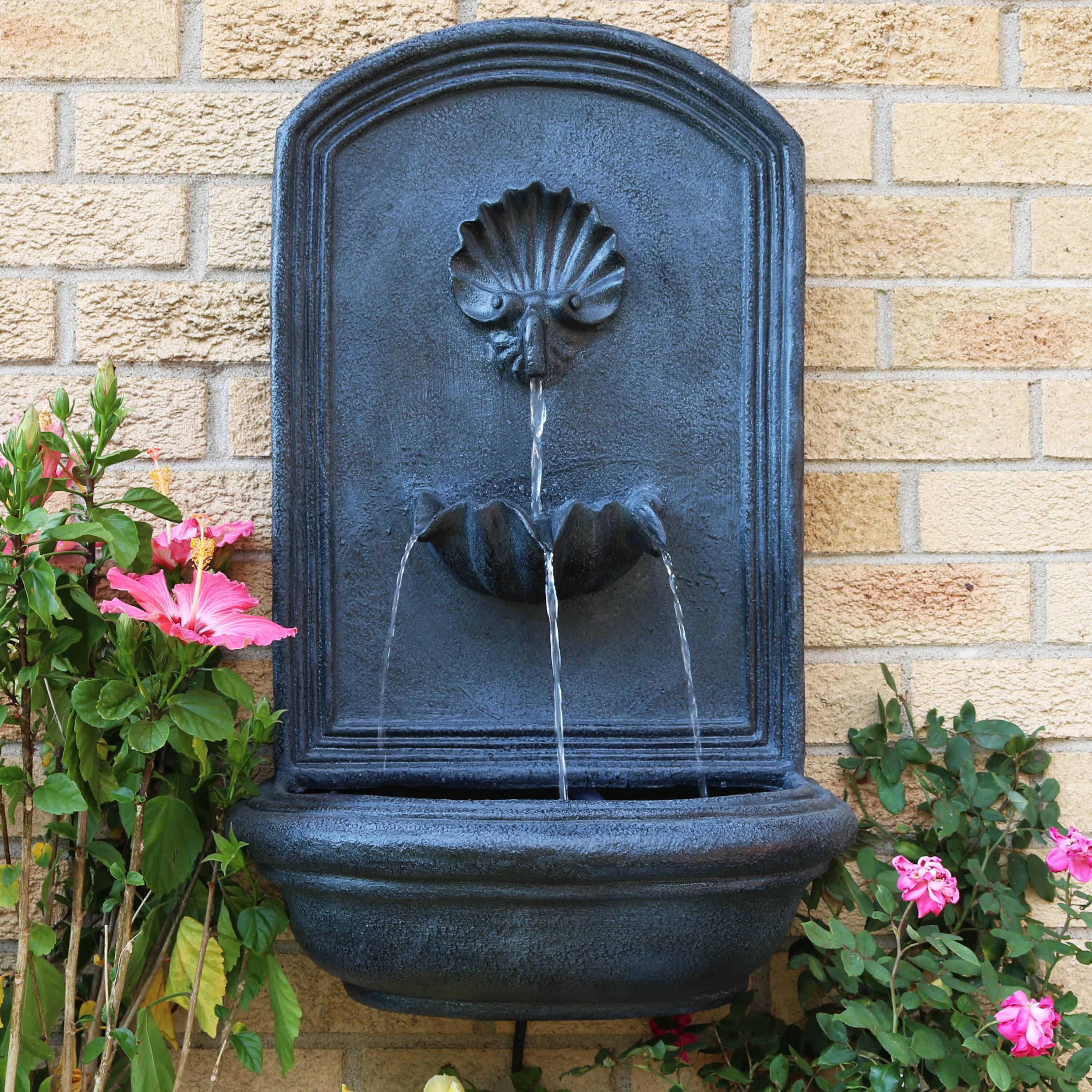 Alt View 3. Sunnydaze - Seaside Polystone Outdoor Wall Fountain - Lead.