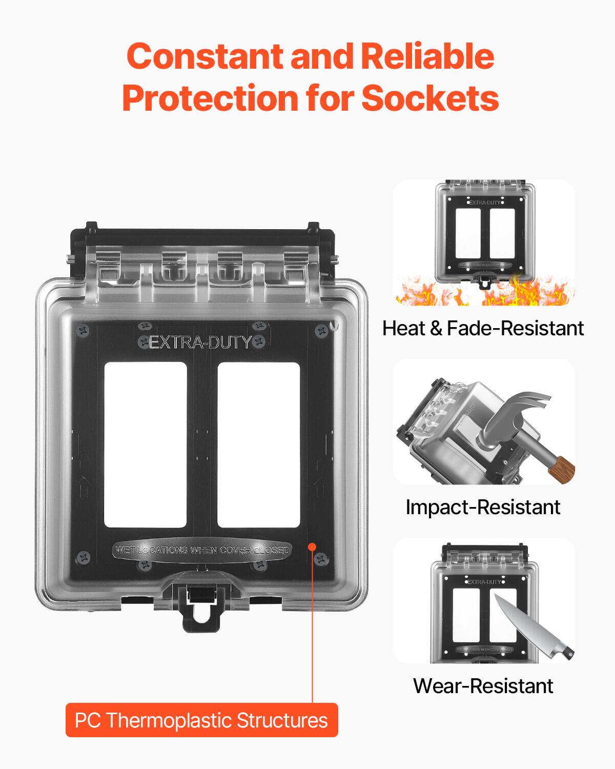 Constant and Reliable Protection for Sockets

- LIRADUTY 5 EXTRA-DUTY
- Heat & Fade-Resistant
- Impact-Resistant
- 22 WET LOCATIONS WHEN COVER CLOSED
- PC Thermoplastic Structures
- Wear-Resistant