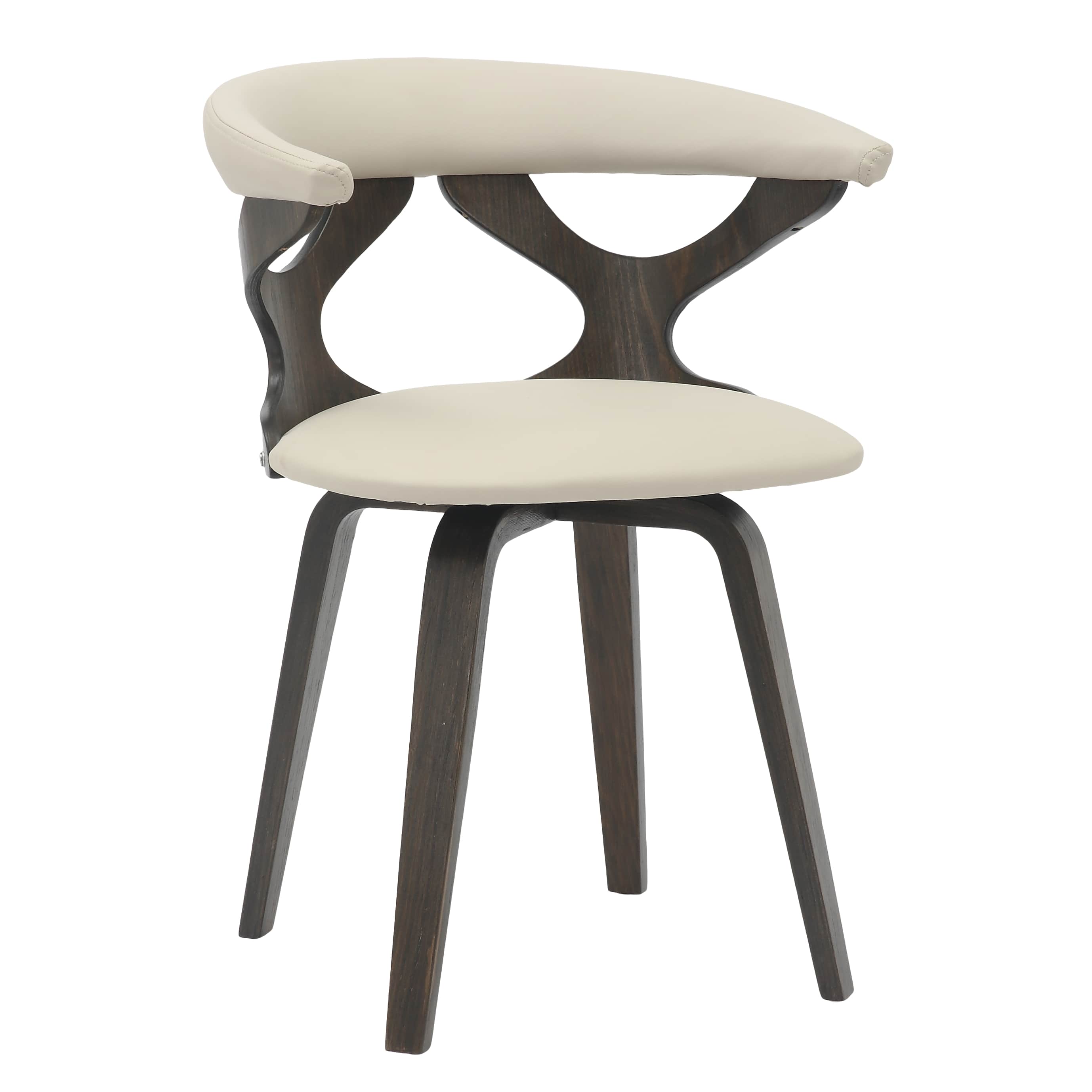 Front. LeisureMod - Klyne Swivel Dining Chair, Faux Leather & Poplar Wood - Black/Dark Walnut - Dark Walnut/Taupe.