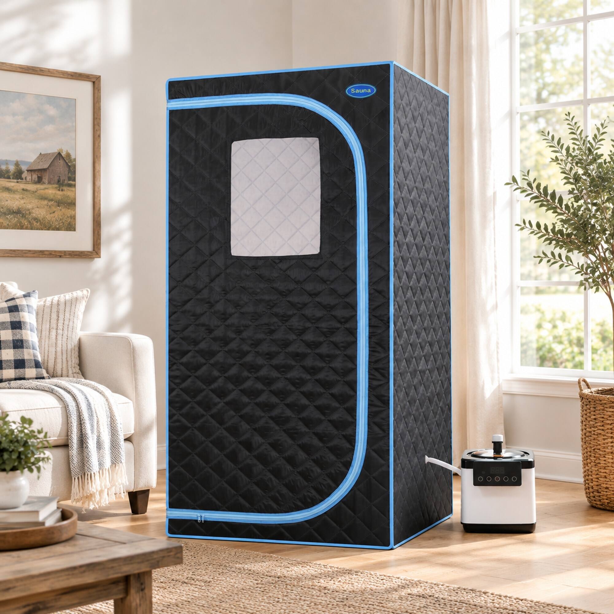 Alt View 1. RYHNUYNE - Full Body Portable Steam Sauna Tent, 31.5 x 31.5 x 68.9 in, Stainless Steel Frame, 2.6 L Steam Generator, Foldable - Black.