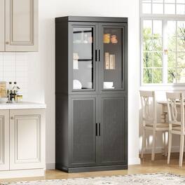 PexFix - Farmhouse Sideboard & Food Pantry, 72" H Solid Wood Cabinet with Woven Doors and Adjustable Shelves – Ideal for Entryway - Black