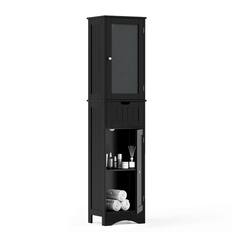 Front. Costway - Costway Tall Bathroom Cabinet with Adjustable Shelves Deep Drawer for Living Room - Black.