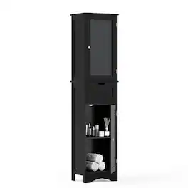 Costway - Tall Bathroom Cabinet with Adjustable Shelves Deep Drawer for Living Room - Black