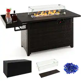 Gymax - Propane Gas Fire Pit Table 52 Inch Propane Fire Pit w/ Wind Guard 50,000 BTU Heat Output - Brown