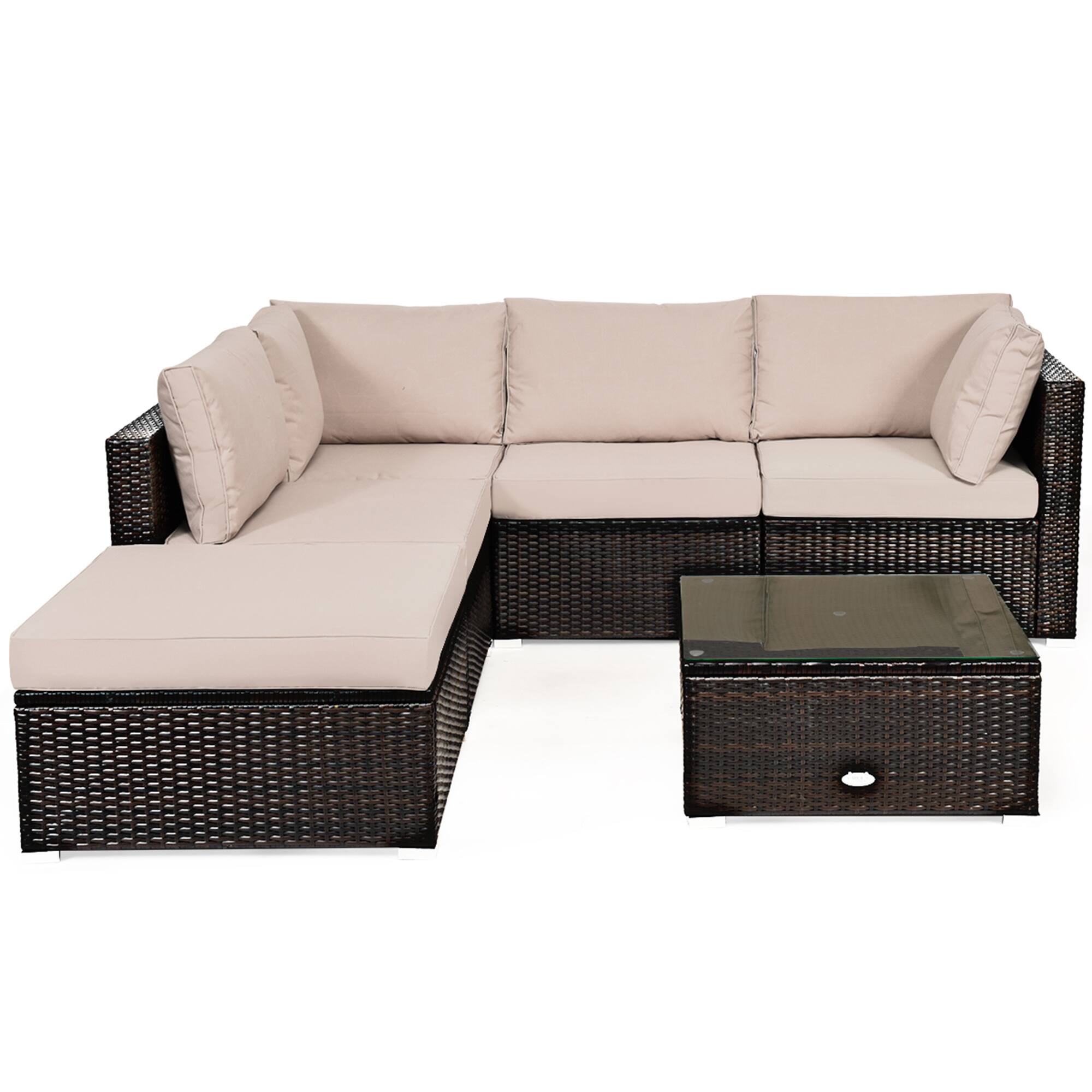 Alt View 1. Gymax - Gymax 6PCS Rattan Patio Sectional Sofa Set Outdoor Furniture Set w/ Cushions - Brown.