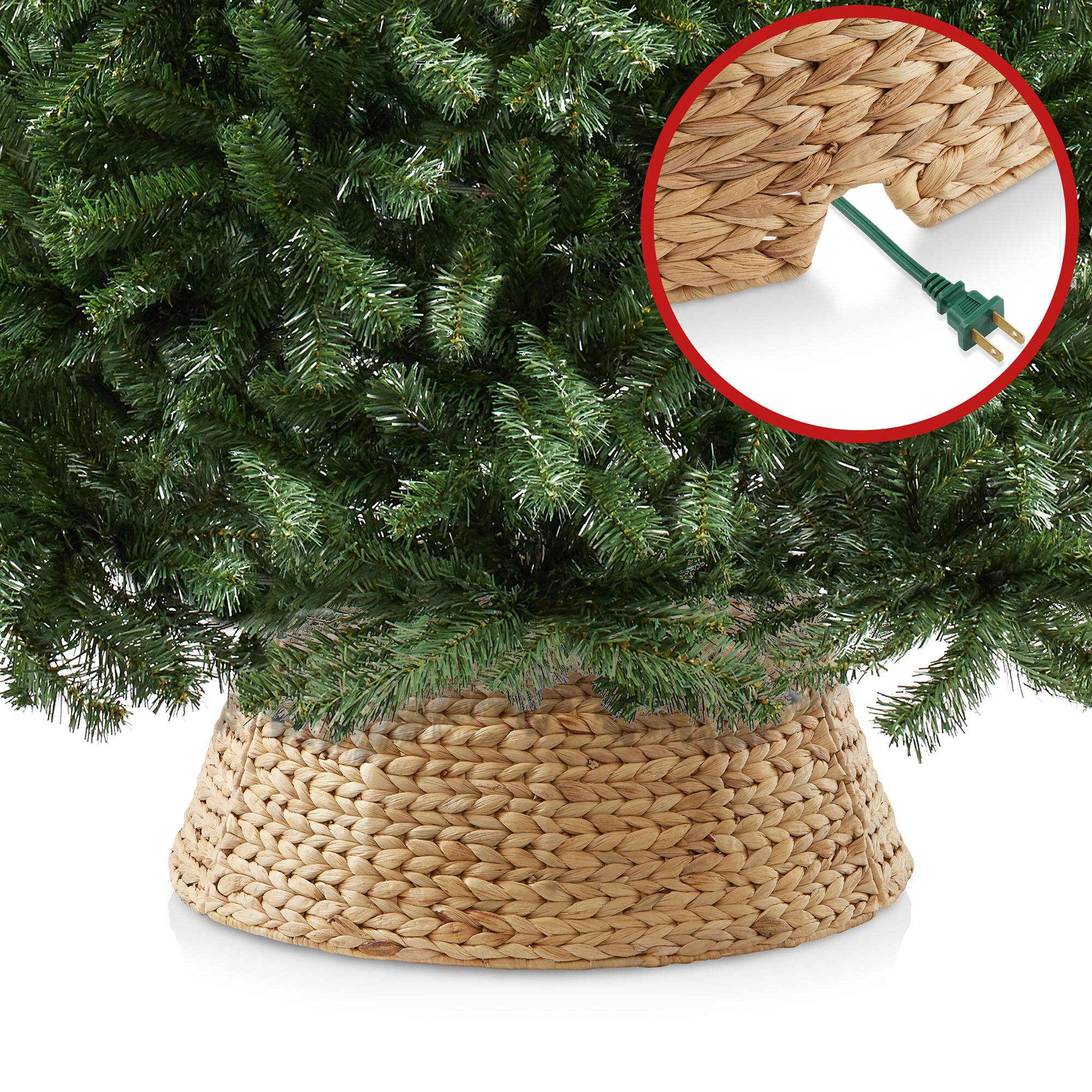 Alt View 3. Casafield - Water Hyacinth Christmas Tree Collar with Cord Cut Out - Natural.