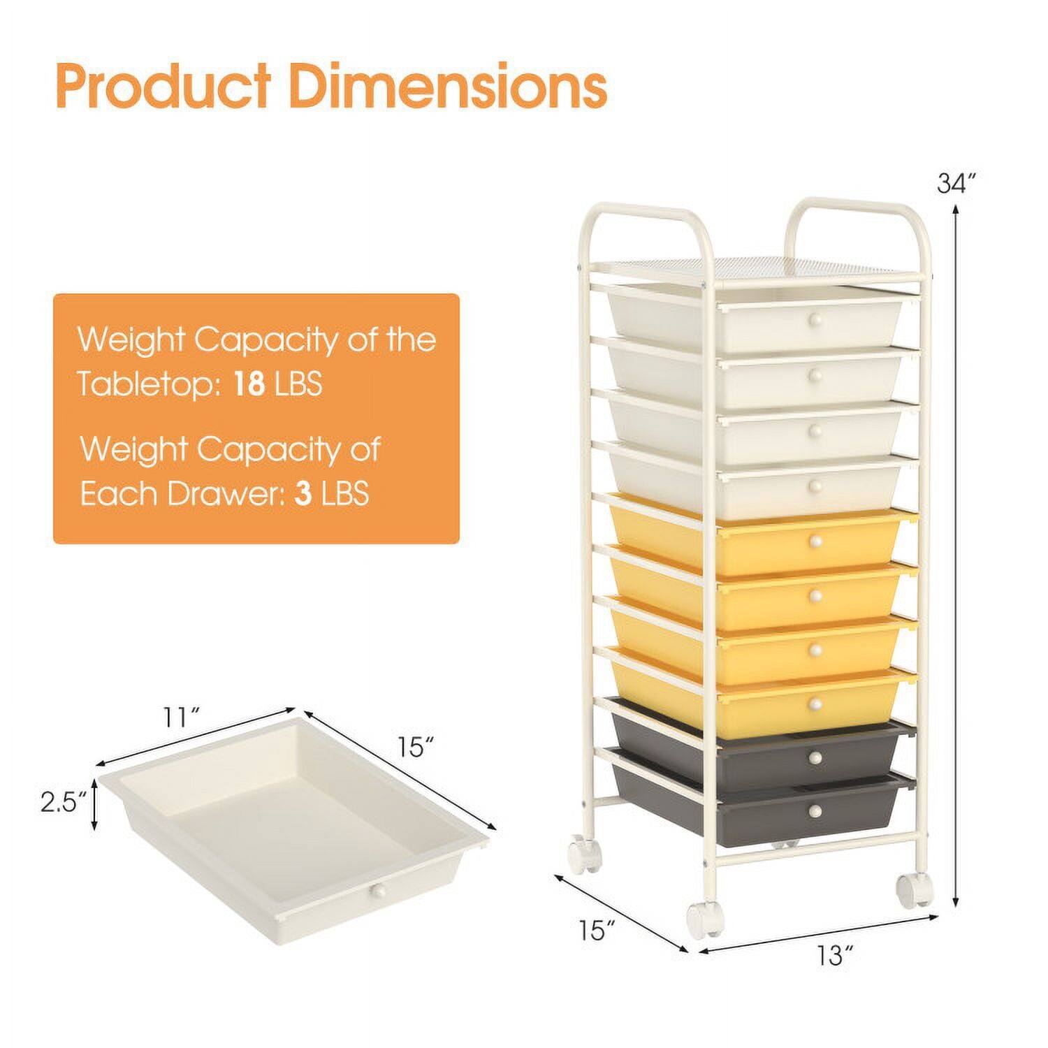 Product Dimensions  
Weight Capacity of the Tabletop: 18 LBS  
Weight Capacity of Each Drawer: 3 LBS  

34"  
11" 15" 2.5" 15" 13"