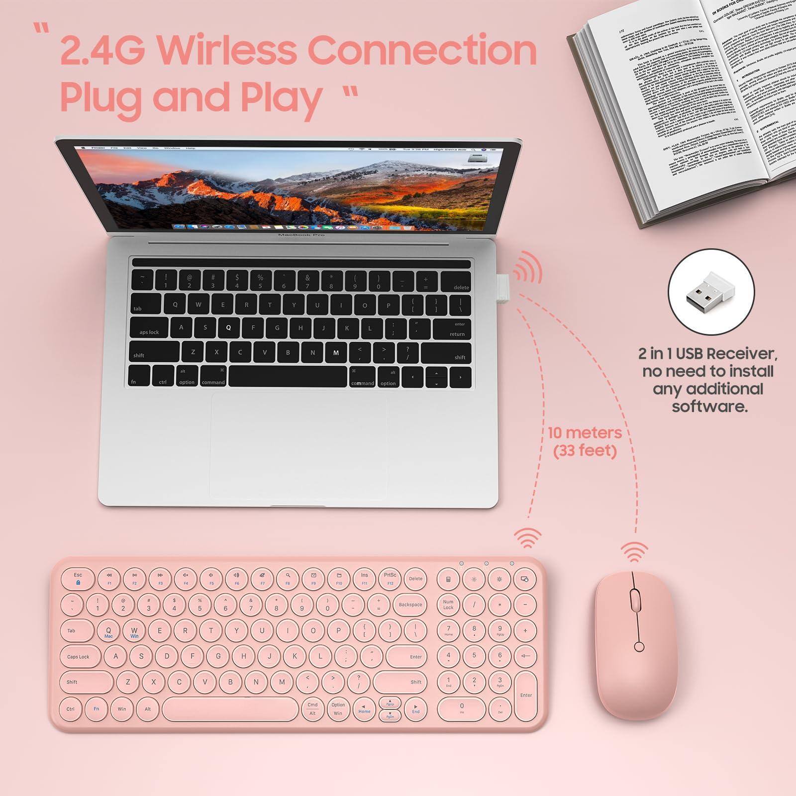 "2.4G Wireless Connection  
Plug and Play"

2 in 1 USB Receiver, no need to install any additional software.

10 meters (33 feet)