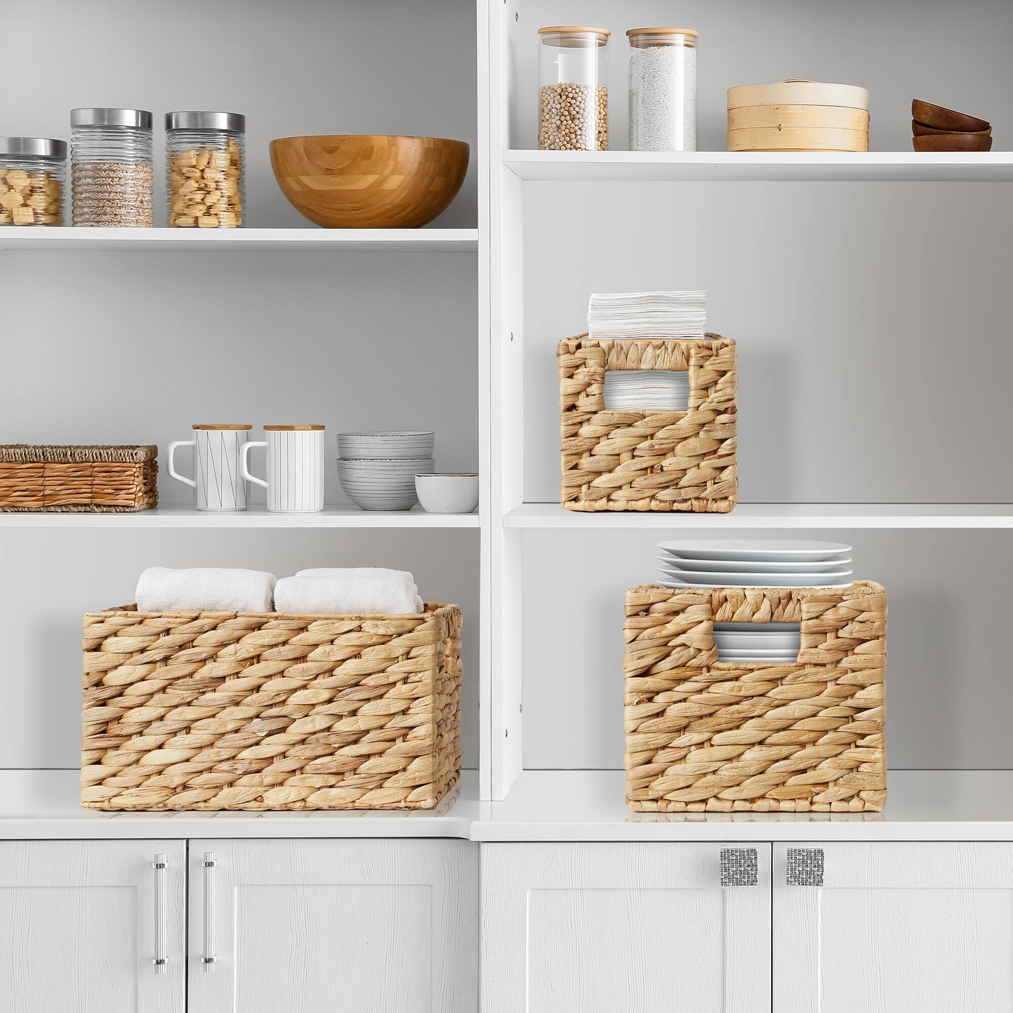 Alt View 1. Casafield - 3 Hyacinth Storage Baskets with Handles - Woven Nesting Bin Organizers - Natural - Hyacinth.