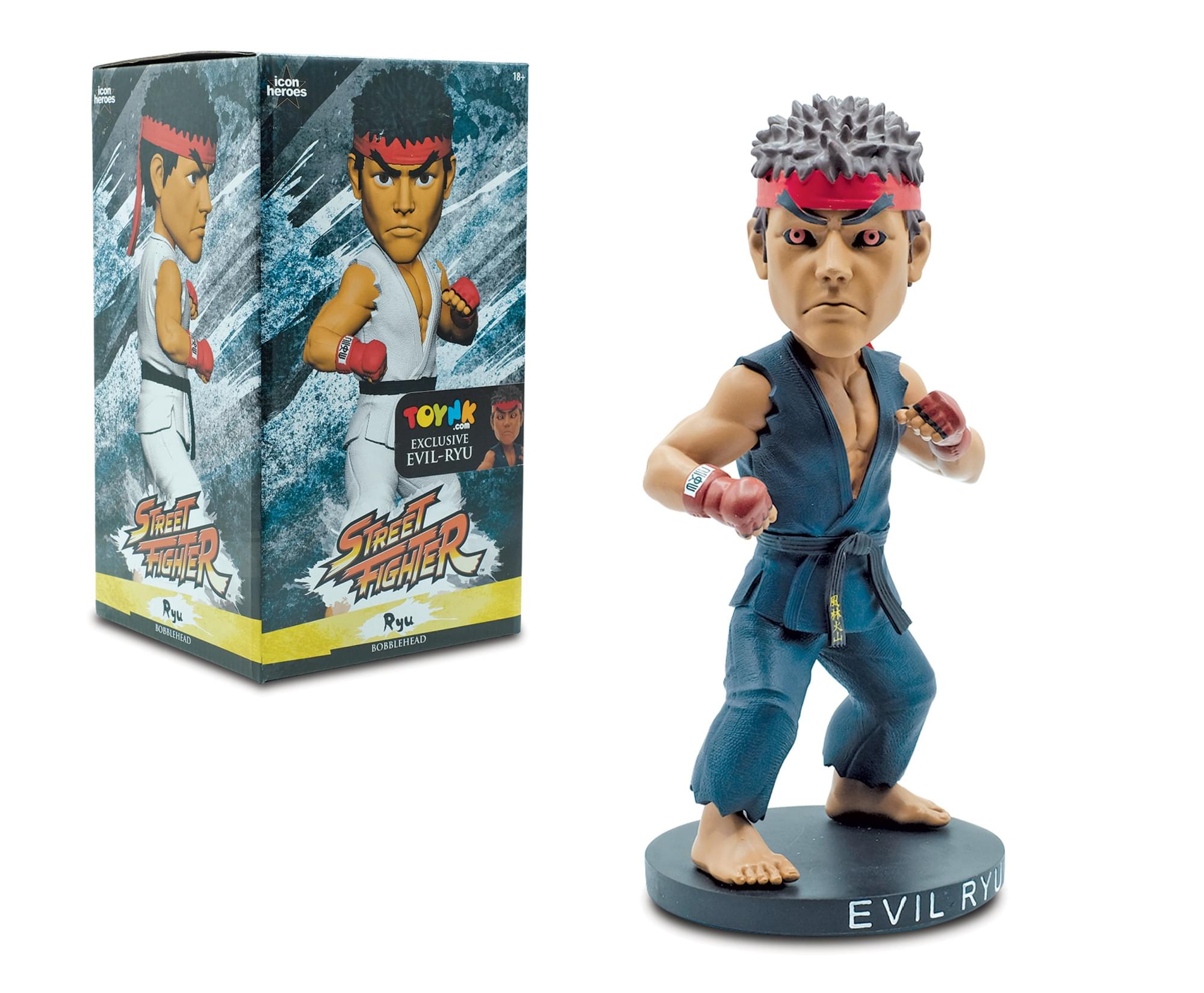 icon heroes  
STREET FIGHTER  
Ryu  
BOBBLEHEAD  

TOYK.com EXCLUSIVE EVIL-RYU  

EVIL RYU