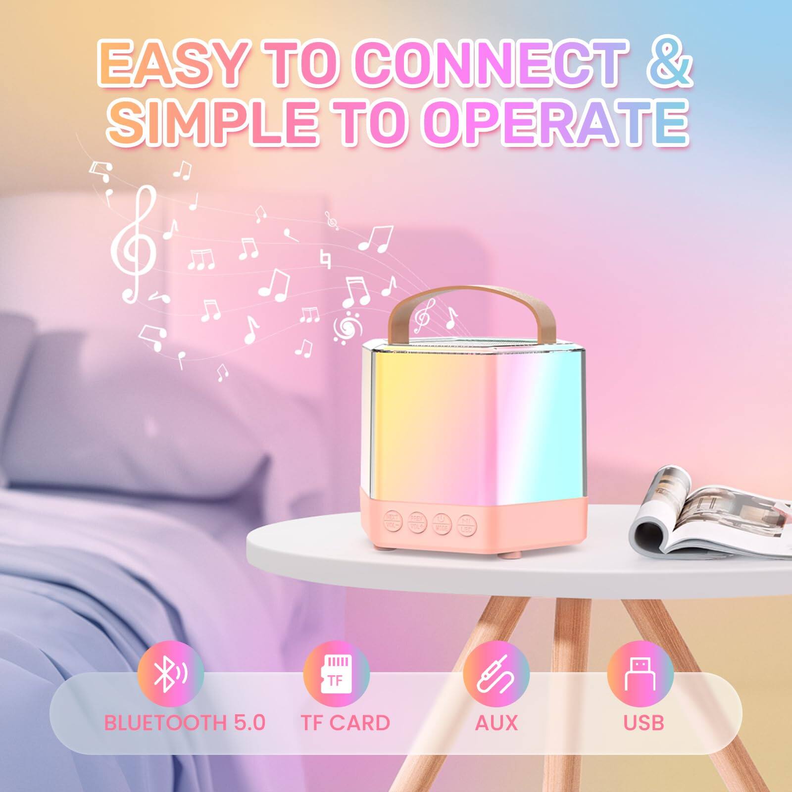 EASY TO CONNECT & SIMPLE TO OPERATE

- BLUETOOTH 5.0
- TF CARD
- AUX
- USB