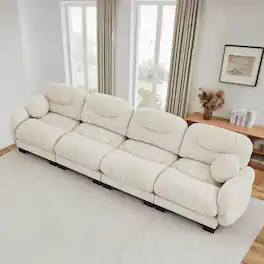 Anysun - 4 Seater Modular Sofa with Chenille Fabric, High-Density Foam & Curved Armrests, Pleated Design for Living Room - Beige