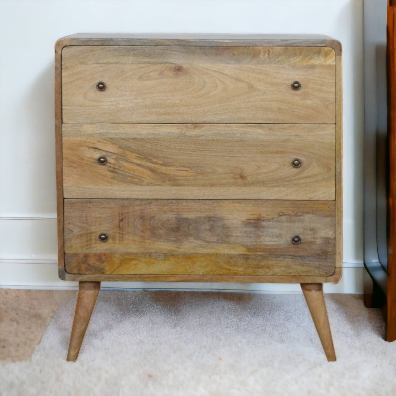 Alt View 8. Artisan Furniture - Artisan Furniture Solid Wood Curved Oak-ish Chest, 3 Drawers, Beige - Light Brown/Oak-ish.