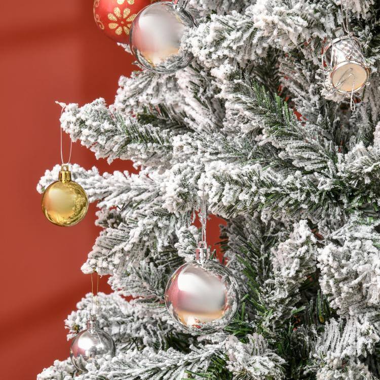 Alt View 9. PULUZ - 9ft Unlit Snow-Flocked Slim Pine Artificial Christmas Tree with Realistic Branches and 1084 Tips - Green.