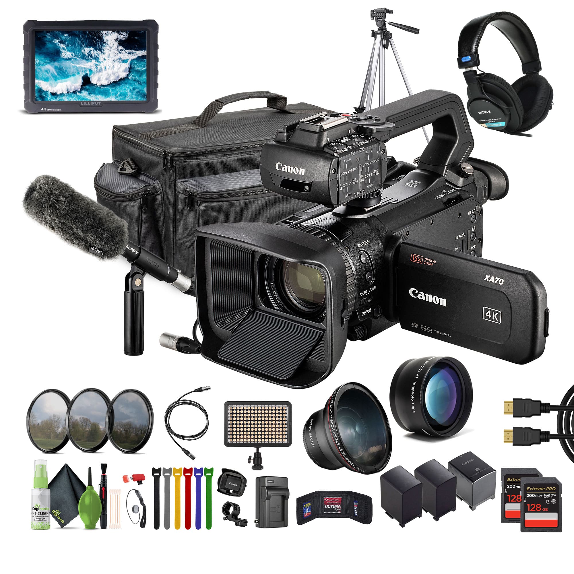Canon - XA70 PAL 4K UHD / 25p Camcorder + 2x 128GB Memory Card + More (International Model)