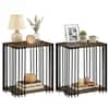 Front. Costway - Costway 2 PCS Rubber Wood Side Table with 2-Layer Storage Shelves Metal Frame for Bedroom - Walnut,Black.