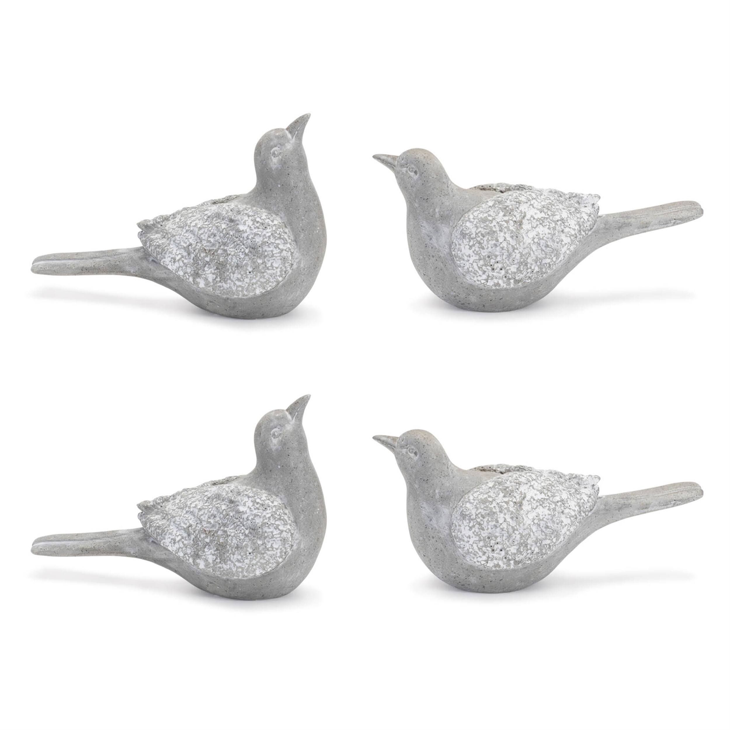 Back. BreeBe - Stone Garden Bird Figurine (Set of 4) - Grey, White.