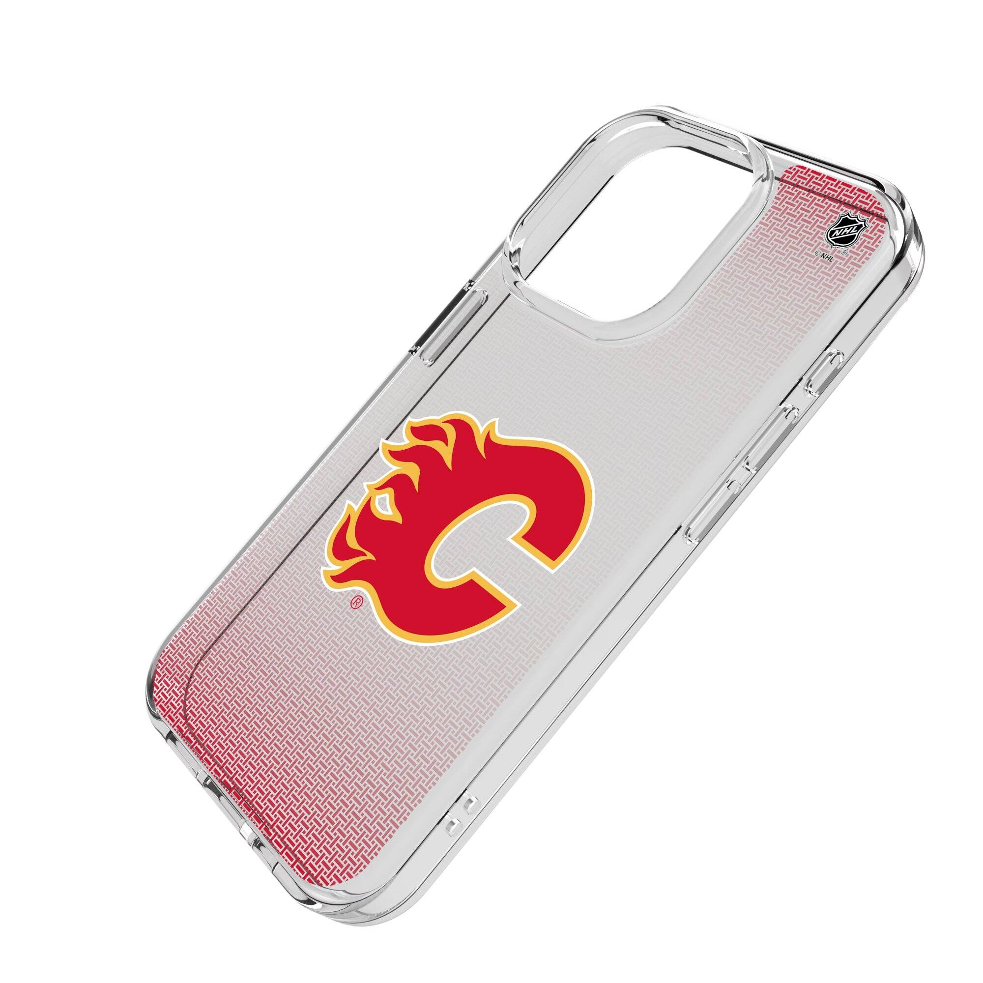 Alt View 1. Keyscaper - Calgary Flames Linen Logo iPhone Clear Case - 13 Pro Max - Multicolor.